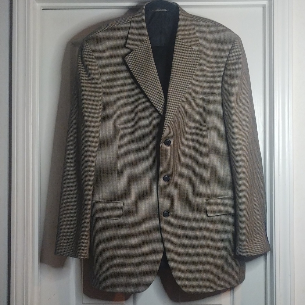Gianfranco Ruffini Italy Men's‎ Houndstooth Plaid Suit Size 44L 100% Wool